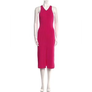 NWT Caroline Constas Knit Pink V Neck Tank Dress Midi Heavy Sheath Slit Barbie